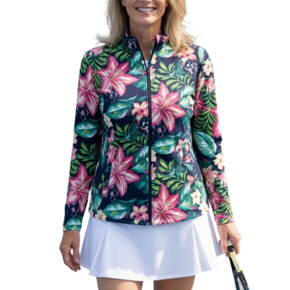 Tommy Bahama Women's Size XL Full Zip Jacket Tennis Golf Pickleball Tropical - Picture 1 of 13